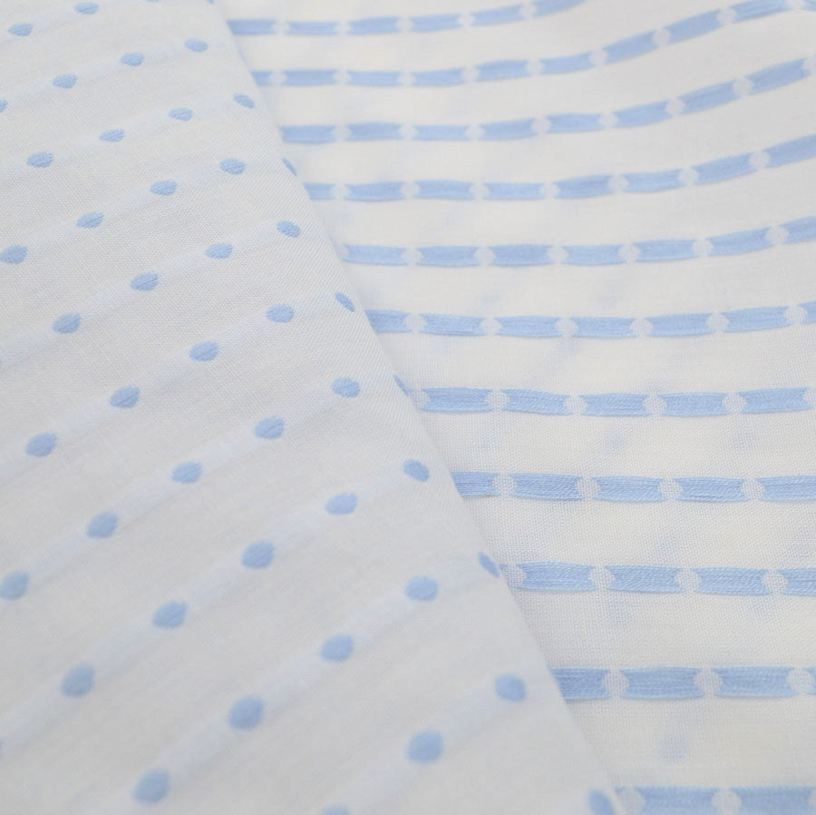 Puff Sleeves White Fine Cotton Lawn With Woven Satin Stripes Rvr