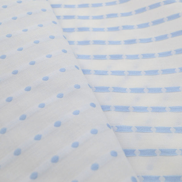 Puff Sleeves White Fine Cotton Lawn With Woven Satin Stripes Rvr
