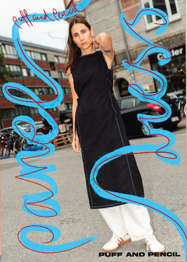 Puff pencil panel dress pattern cover