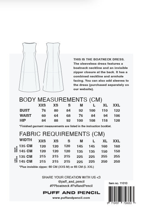 Puff and pencil boatneck dress pattern back
