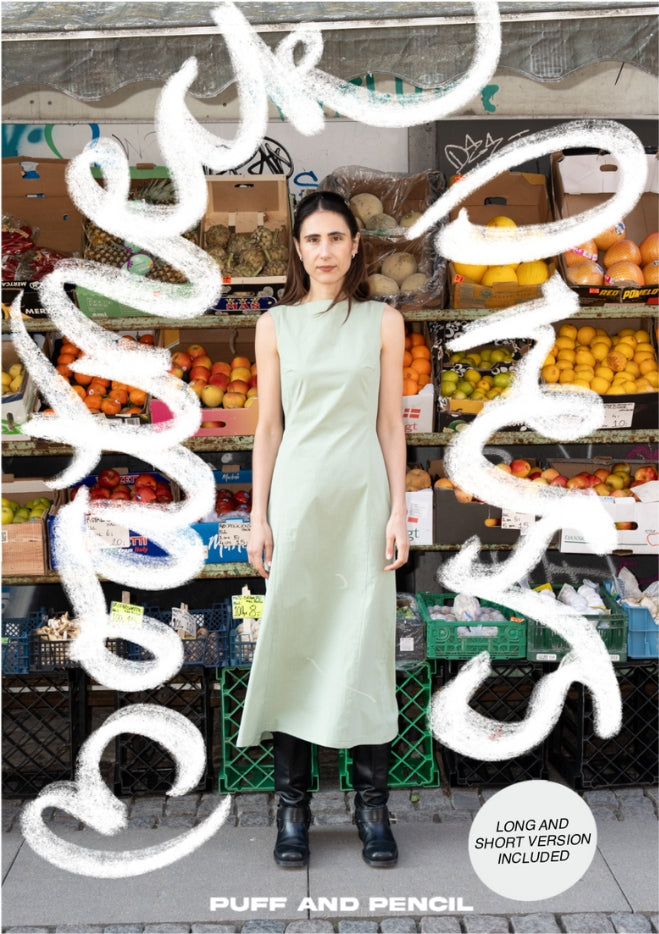 Puff and pencil boatneck dress pattern cover