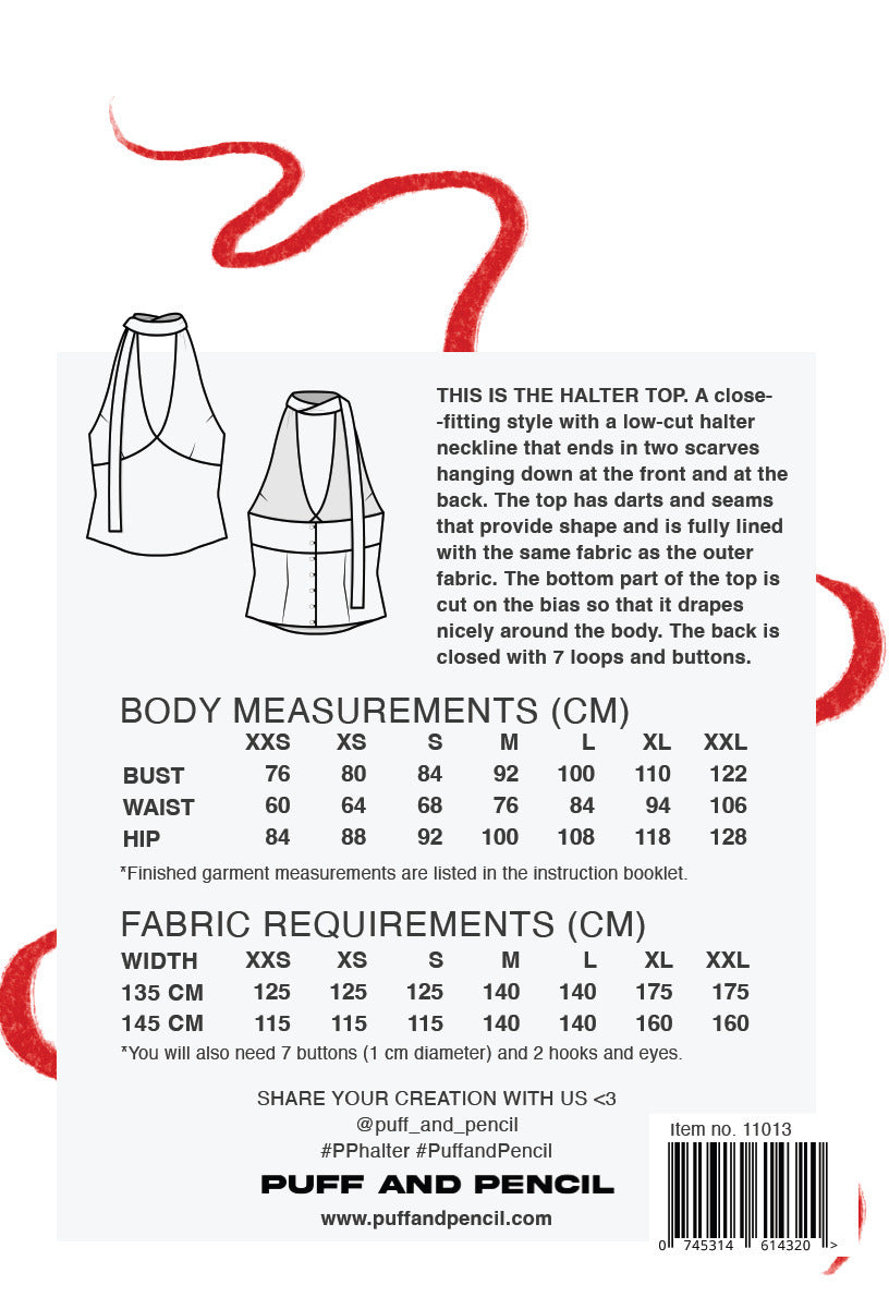 Puff and pencil halter top sewing pattern back
