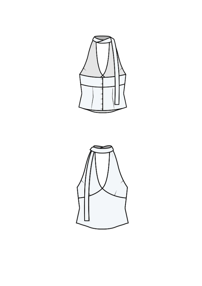 Puff and pencil halter top sewing pattern sketch