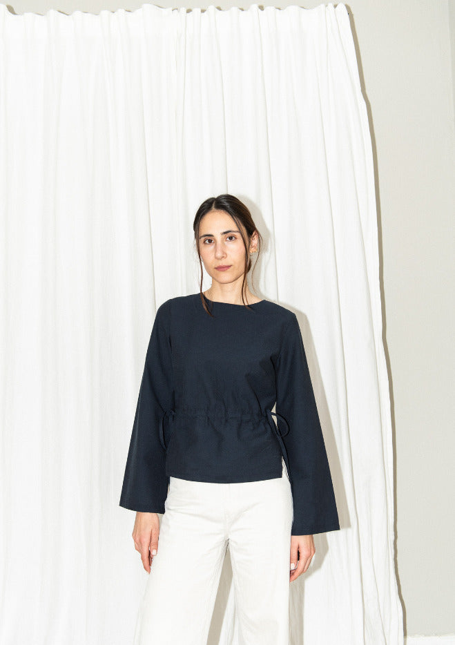 Puff pencil tie waist blouse cone sleeve 2