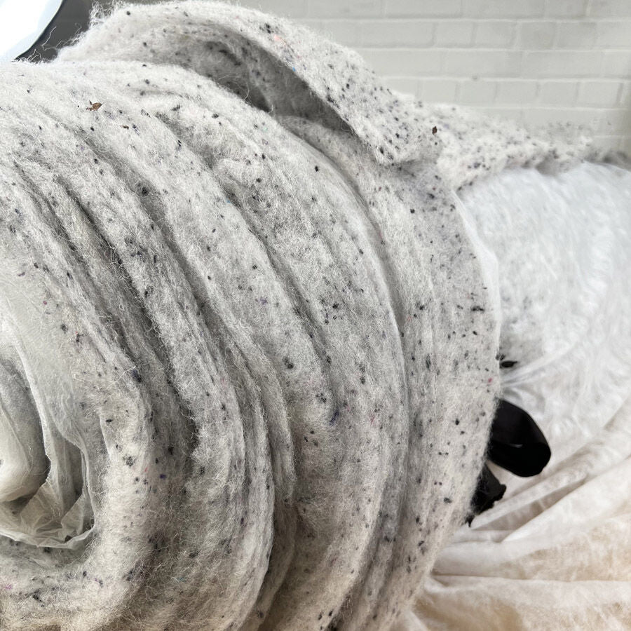 Pure Cashmere Wadding Grey Black Speckled Fabric Roll