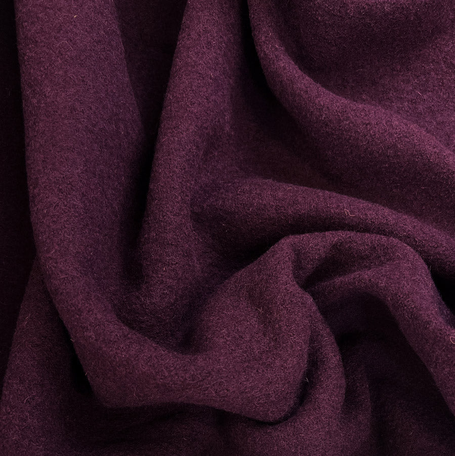 Pure Luxury Boiled Wool Fabric Purple Plum