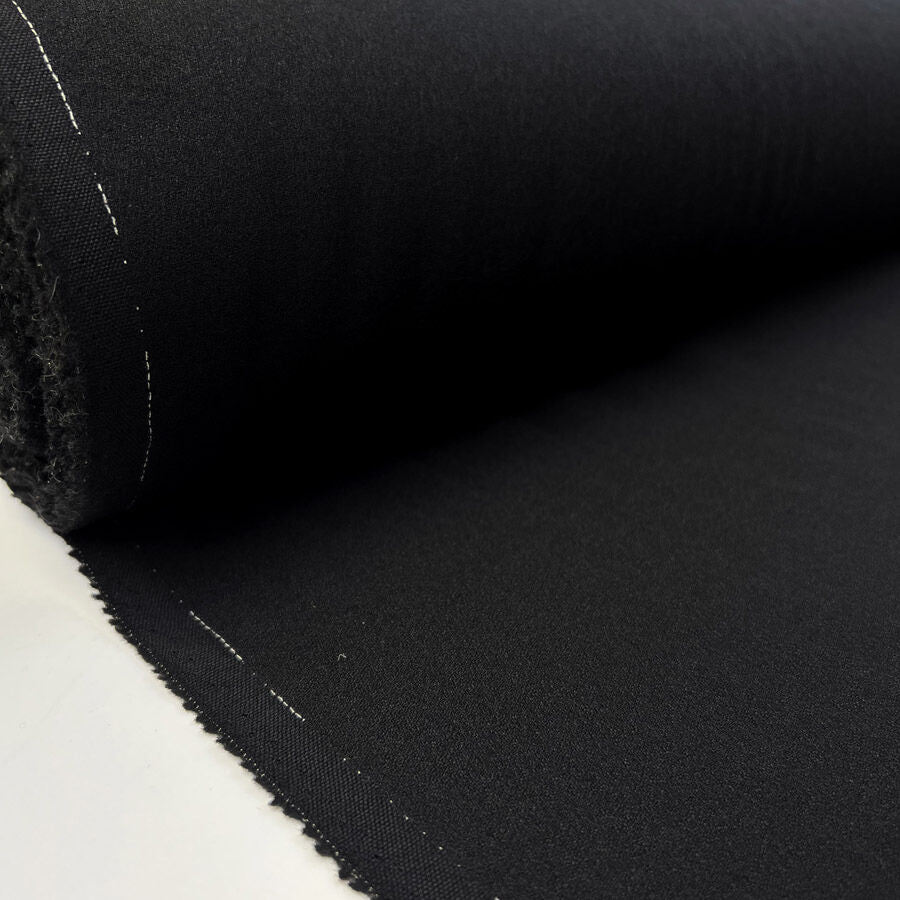 Pure Wool Crepe Black Woven Dress Suiting Fabric Roll