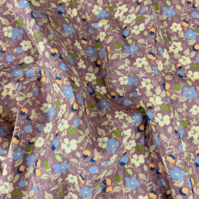 Purple Floral Brushed Cotton Fabric  Autumnal Equinox Viola