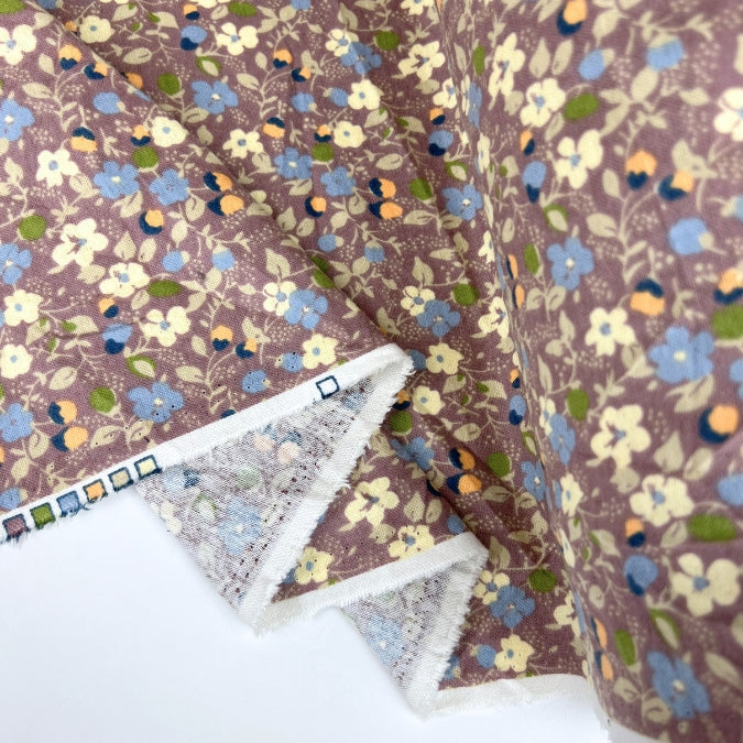 Purple Floral Brushed Cotton Fabric  Autumnal Equinox Viola Fold
