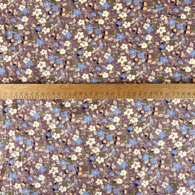 Purple Floral Brushed Cotton Fabric  Autumnal Equinox Viola Ruler