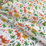 Put The Kettle On Disco Dino White Superior Quality Polycotton Fabric White Dinosaurs Fold