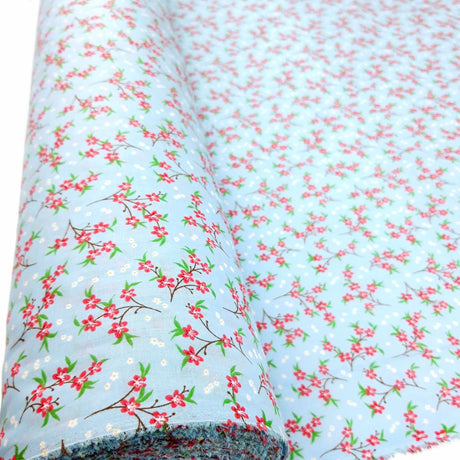 Put The Kettle On Orchid Pale Blue Floral Designed Poly Cotton Craft Fabric Pattern Fabric Photo
