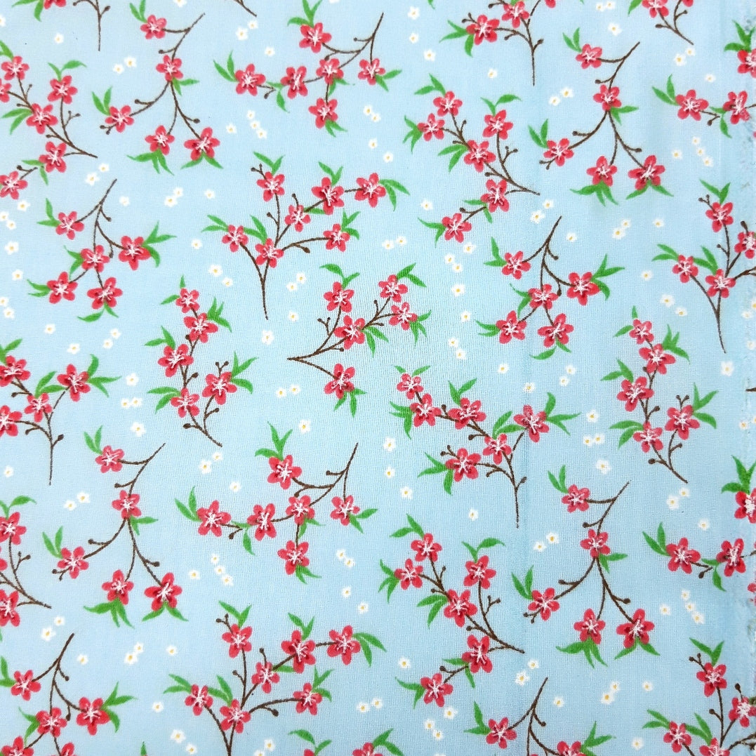 Put The Kettle On Orchid Pale Blue Floral Designed Poly Cotton Craft Fabric Whole Pattern Fabric Photo