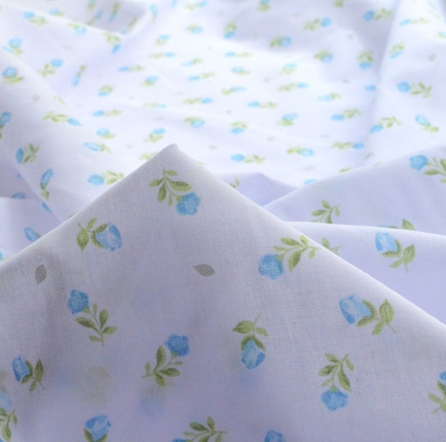 Put The Kettle On Poly Cotton Primrose Blue Fabric Cu
