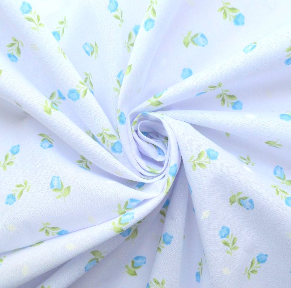 Put The Kettle On Poly Cotton Primrose Blue Fabric Cud 2