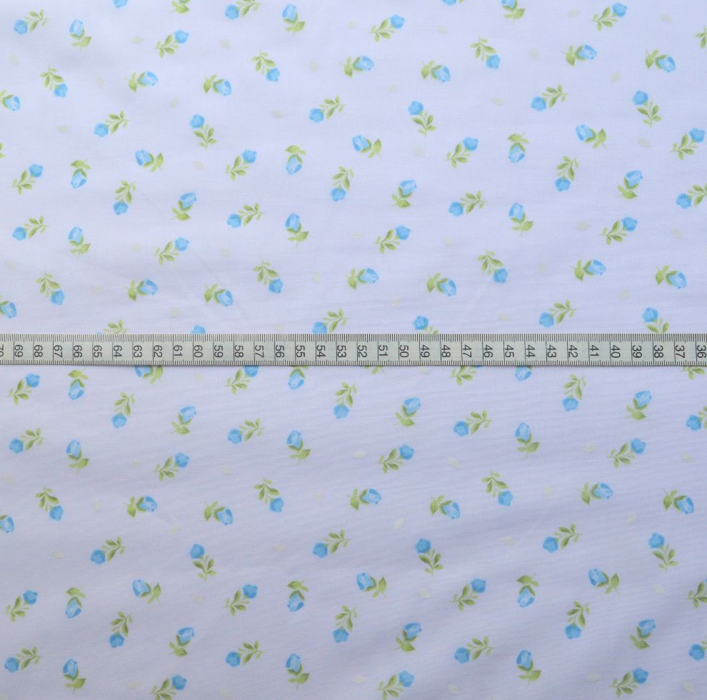 Put The Kettle On Poly Cotton Primrose Blue Fabric S