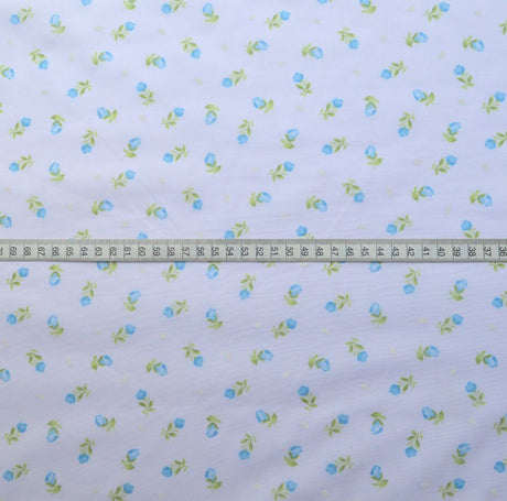 Put The Kettle On Poly Cotton Primrose Blue Fabric S