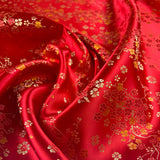 Qipao Fire Blossom Red Floral Polyester Chinese Jacquard Dress Fabric