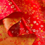 Qipao Fire Blossom Red Floral Polyester Chinese Jacquard Dress Fabric Fold