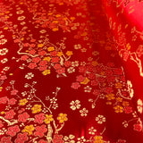 Qipao Fire Blossom Red Floral Polyester Chinese Jacquard Dress Fabric Roll