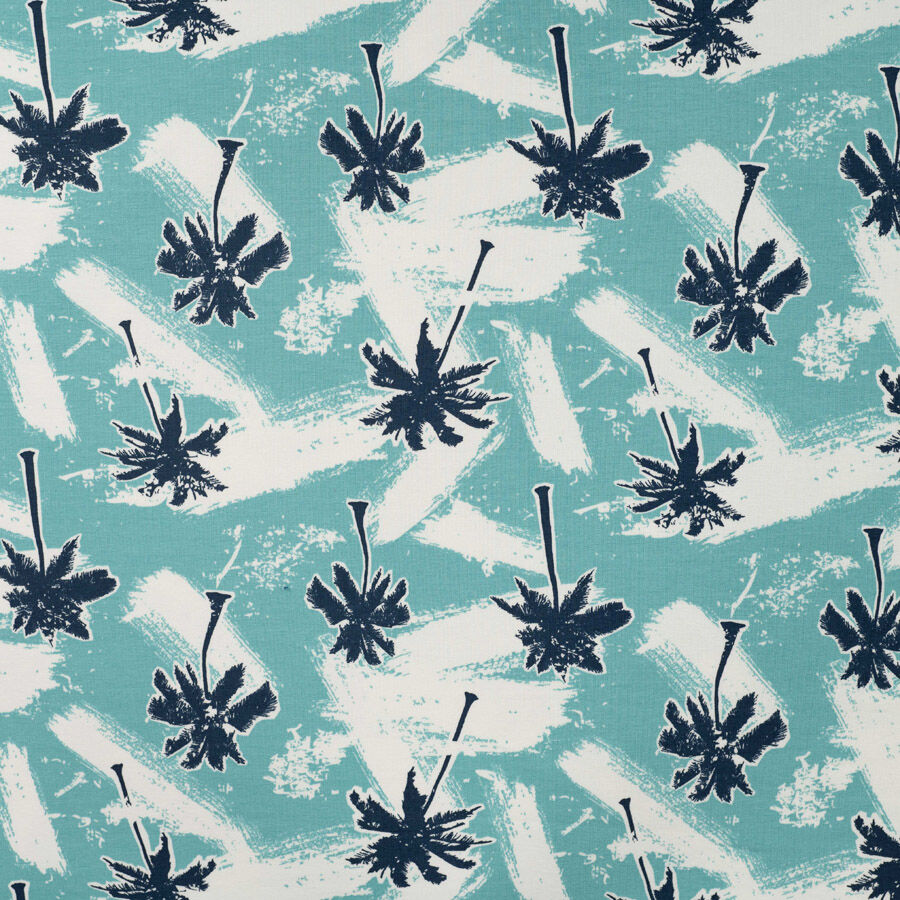 Qjutie Cotton Elastane Blue French Terry Fabric Palms K20092 960