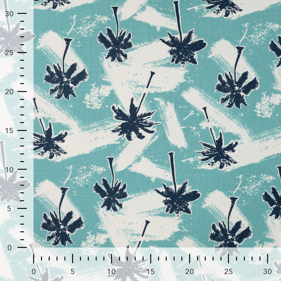 Qjutie Cotton Elastane Blue French Terry Fabric Palms K20092 960 Ruler