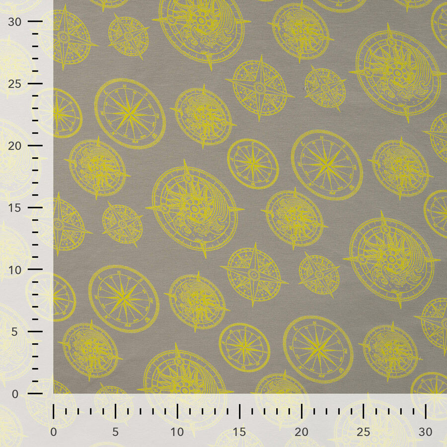 Qjutie Cotton Elastane Green Printed Jersey Fabric Compass K10353 270 Ruler