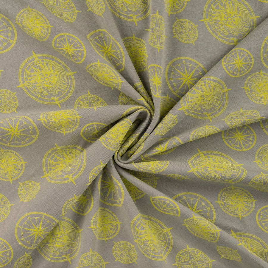 Qjutie Cotton Elastane Green Printed Jersey Fabric Compass K10353 270 Twist