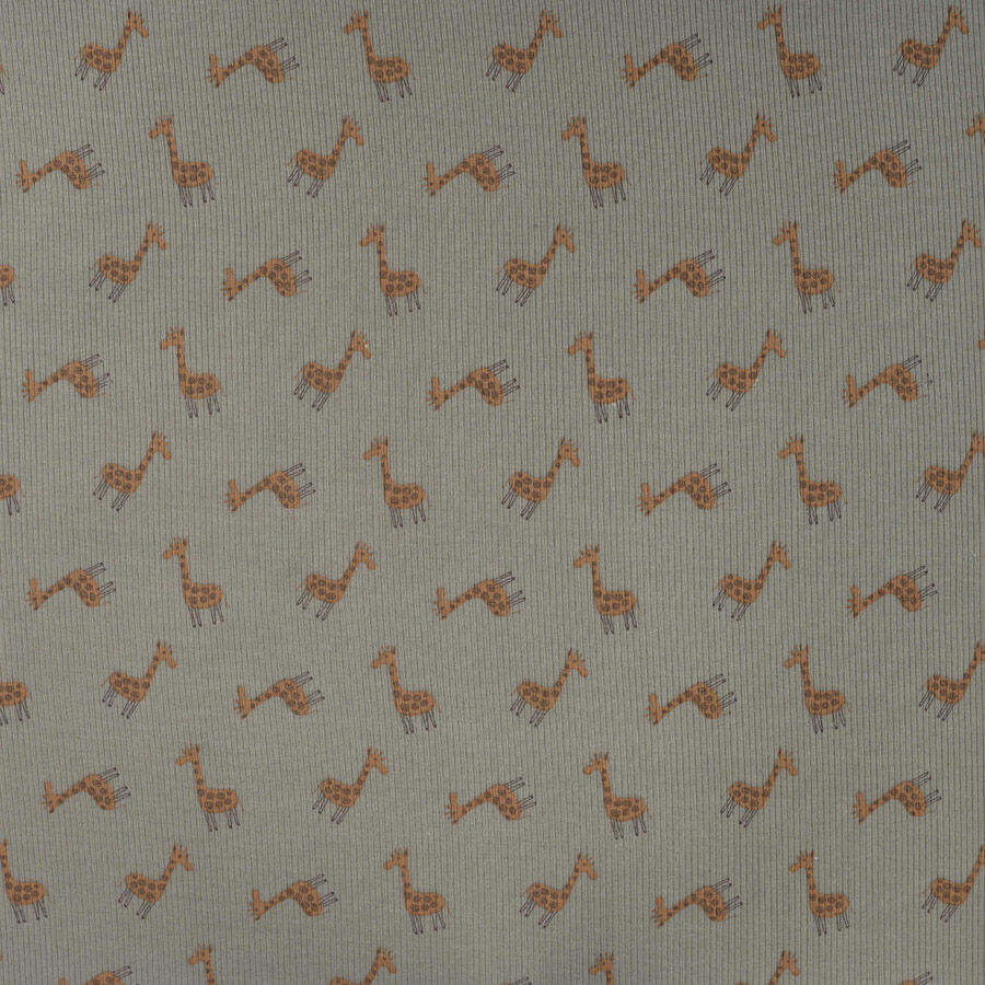 Qjutie Cotton Elastane Khaki Animal Print Rib Fabric Giraffe K47055 270