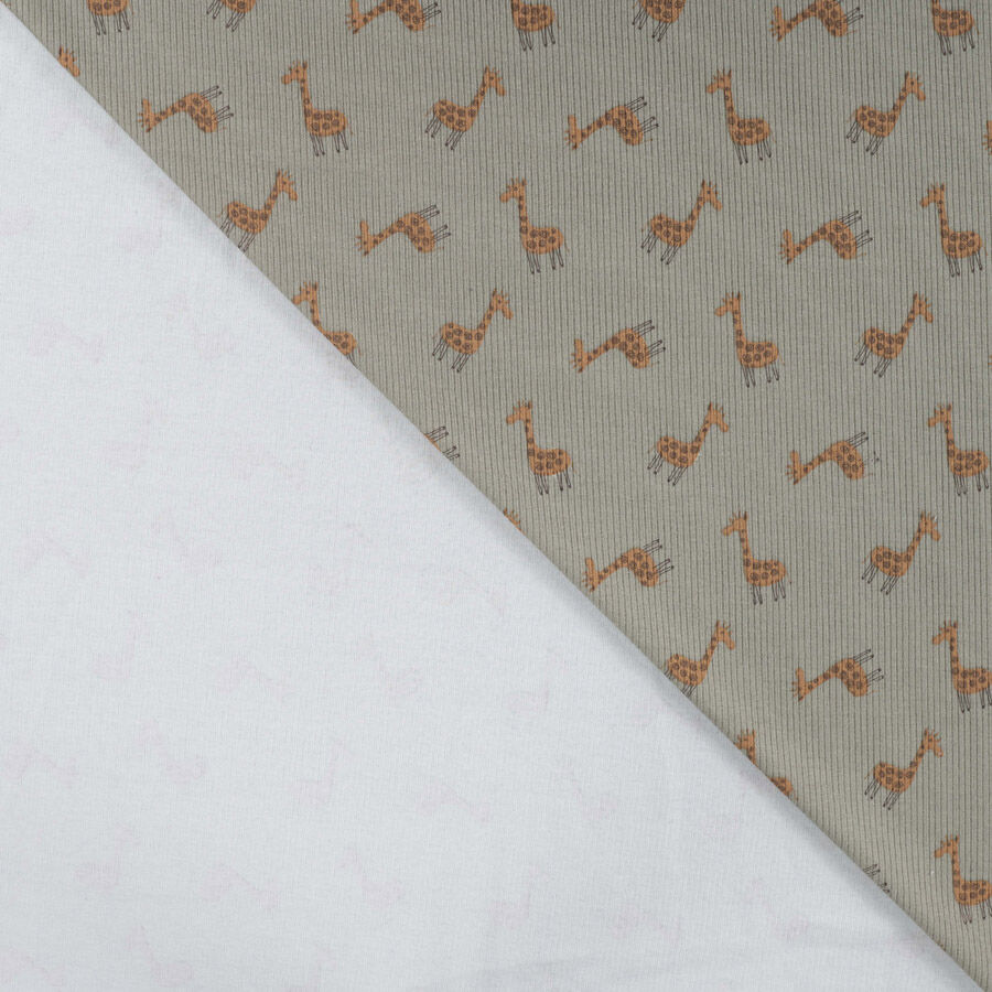 Qjutie Cotton Elastane Khaki Animal Print Rib Fabric Giraffe K47055 270 Fold
