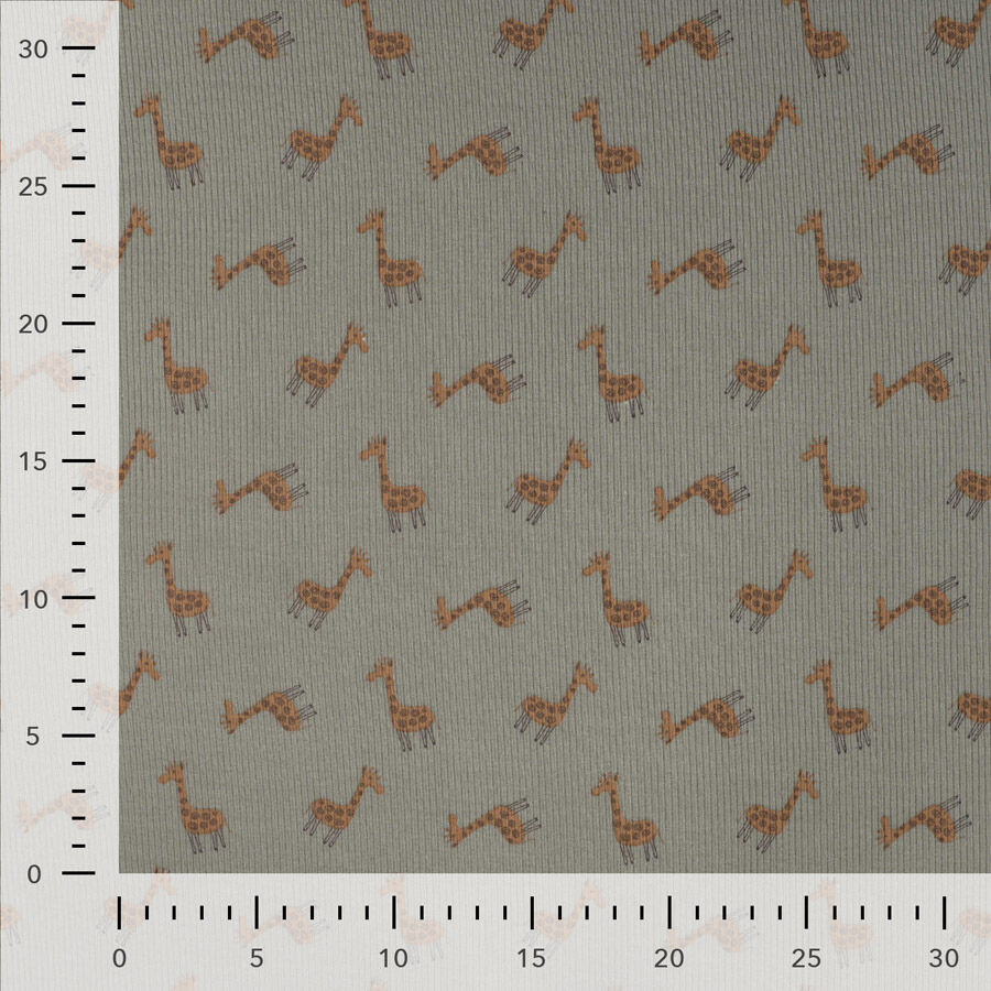 Qjutie Cotton Elastane Khaki Animal Print Rib Fabric Giraffe K47055 270 Ruler