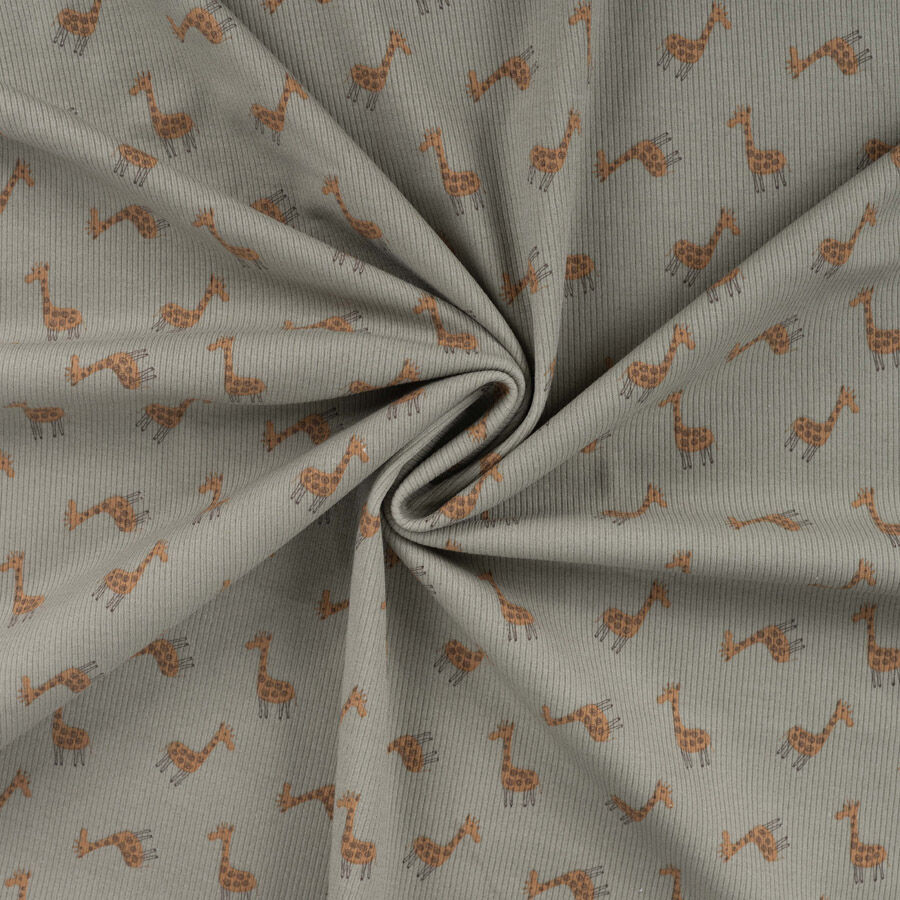 Qjutie Cotton Elastane Khaki Animal Print Rib Fabric Giraffe K47055 270 Twist