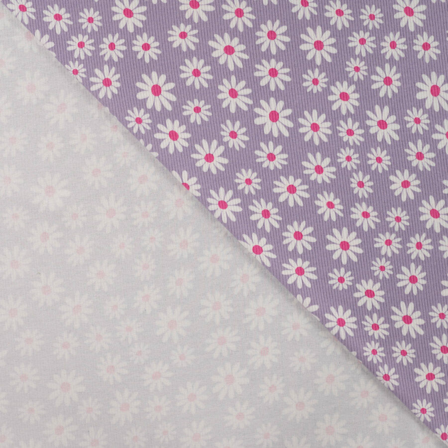 Qjutie Cotton Elastane Lilac Floral Print Rib Fabric Daisy K47054 430 Fold