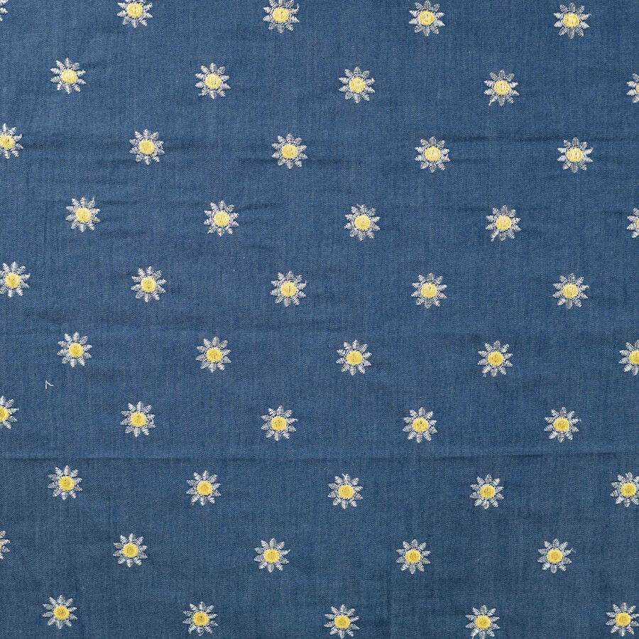 Qjutie Embroidered Floral Denim Chambray Fabric Daisy K48044 960