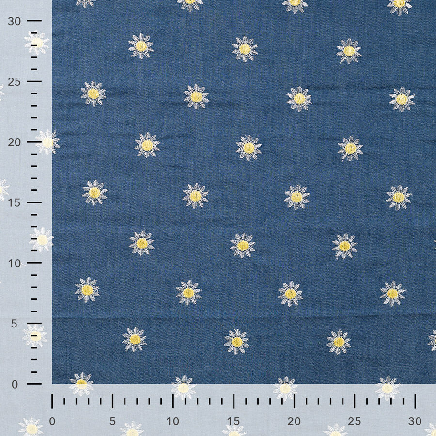 Qjutie Embroidered Floral Denim Chambray Fabric Daisy K48044 960 Ruler