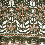 Queen Bee Viscose Polyamide Green Orange White Floral Leaf Printed Dress Fabric