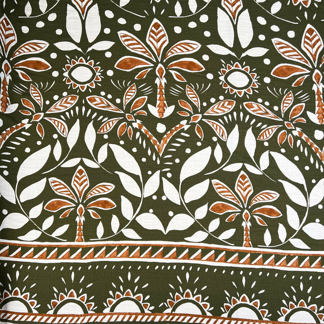 Queen Bee Viscose Polyamide Green Orange White Floral Leaf Printed Dress Fabric