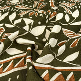 Queen Bee Viscose Polyamide Green Orange White Floral Leaf Printed Dress Fabric