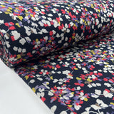 Quietly Bold Polyester Viscose Floral Navy Pink Stretch Knit Jersey Fabric Bolt