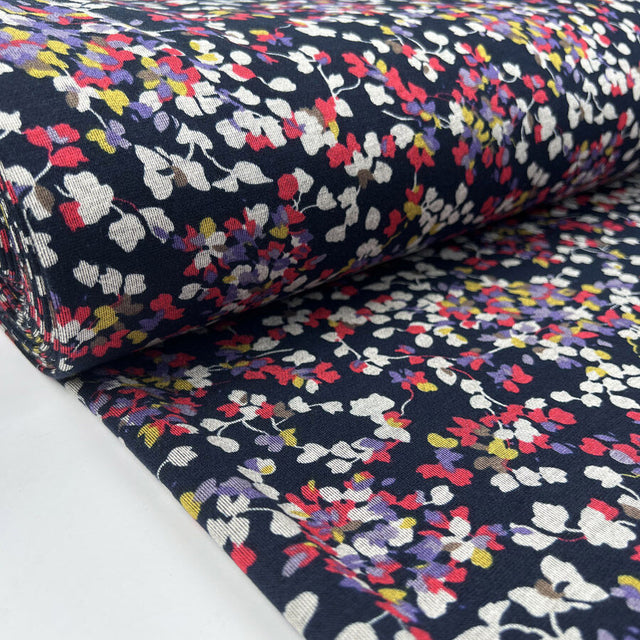 Quietly Bold Polyester Viscose Floral Navy Pink Stretch Knit Jersey Fabric Bolt