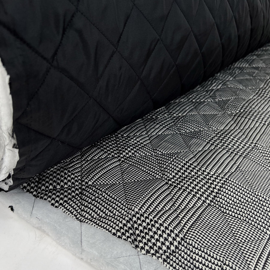 Quilted black ivory hound polyester wadding coat fabric roll