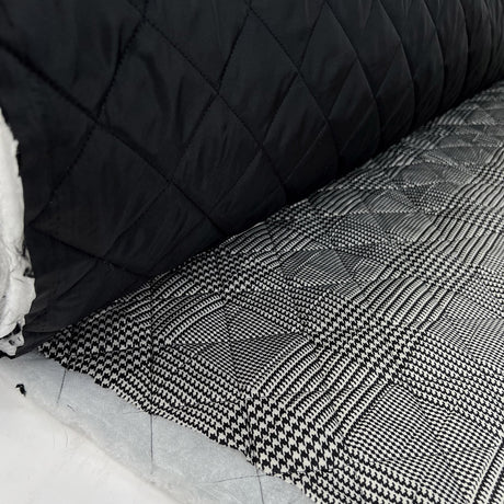 Quilted black ivory hound polyester wadding coat fabric roll