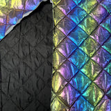 Quilted Iridescence Diamond Polyester Black Purple Blue Wadded Coating Fabric