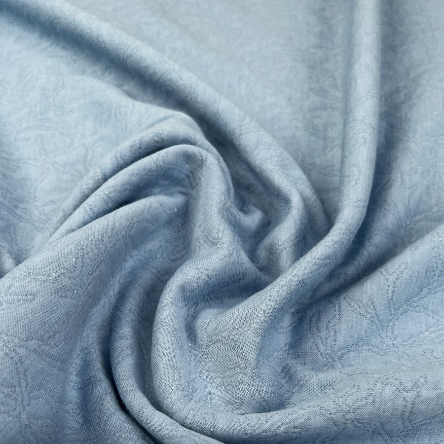 Quilted Jacquard Sky Cotton Polyester Floral Knitted Blue Jersey Fabric