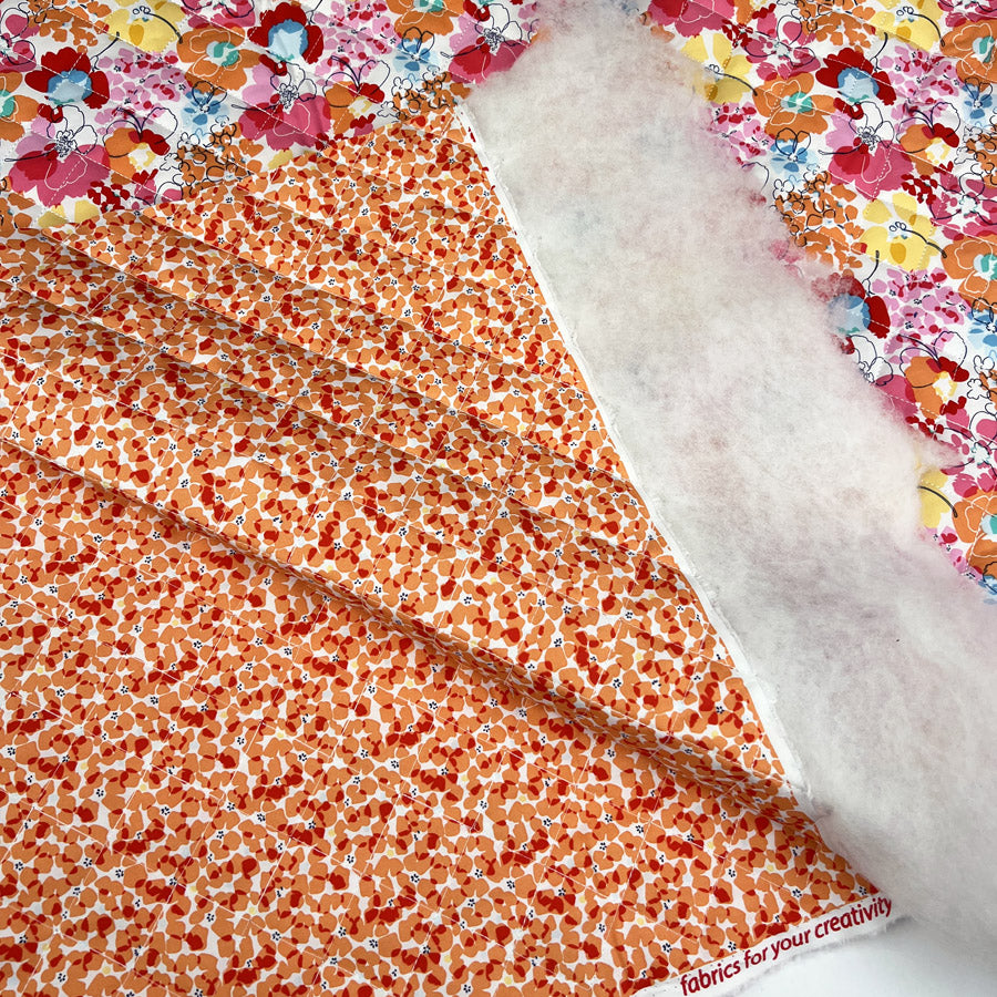 Quilting Floral Fiesta Cotton Wadding Pink Orange Coating Fabric Fold