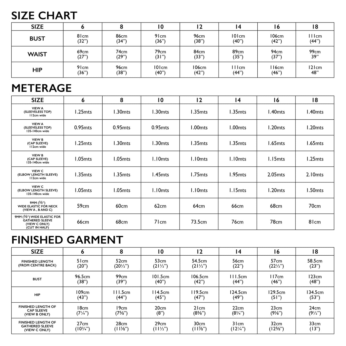Rae Top Size Chart
