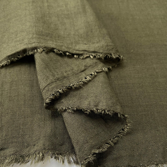 Raye Olive Fine Polyester Linen Look Dress Fabric Fold