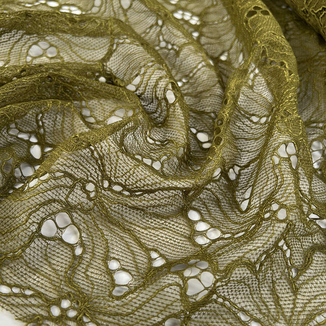Recycled Lace Moss Green Polyester Floral Woven Dress Fabric