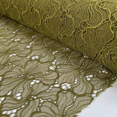 Recycled Lace Moss Green Polyester Floral Woven Dress Fabric Roll