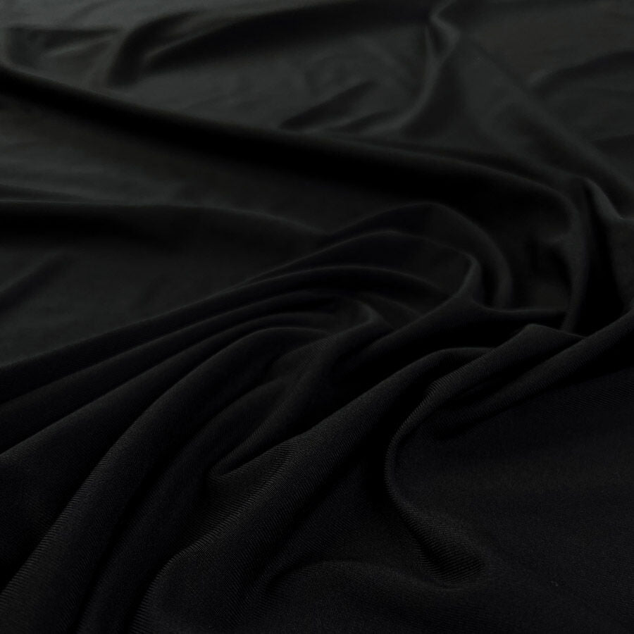 Recycled Polyester Jersey Black Plain Knit Spandex Stretch Fabric